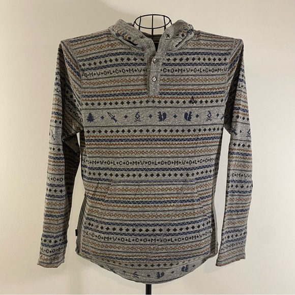 Volcom Hoodie Gray Striped Long Sleeve Sweater Size Medium - Picture 1 of 5